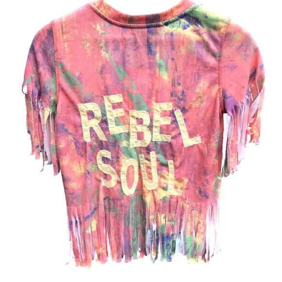 Spring Summer Top, Women’s Size Small: Upcycled Rebel Soul Shirt, Fringy Hems - Picture 7 of 10